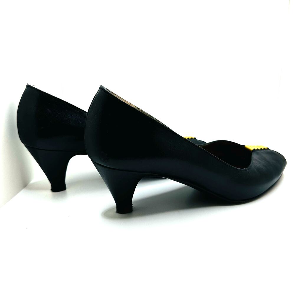 Vintage Bruno Magli Black and Gold Heeled Slides - Picture 6 of 9